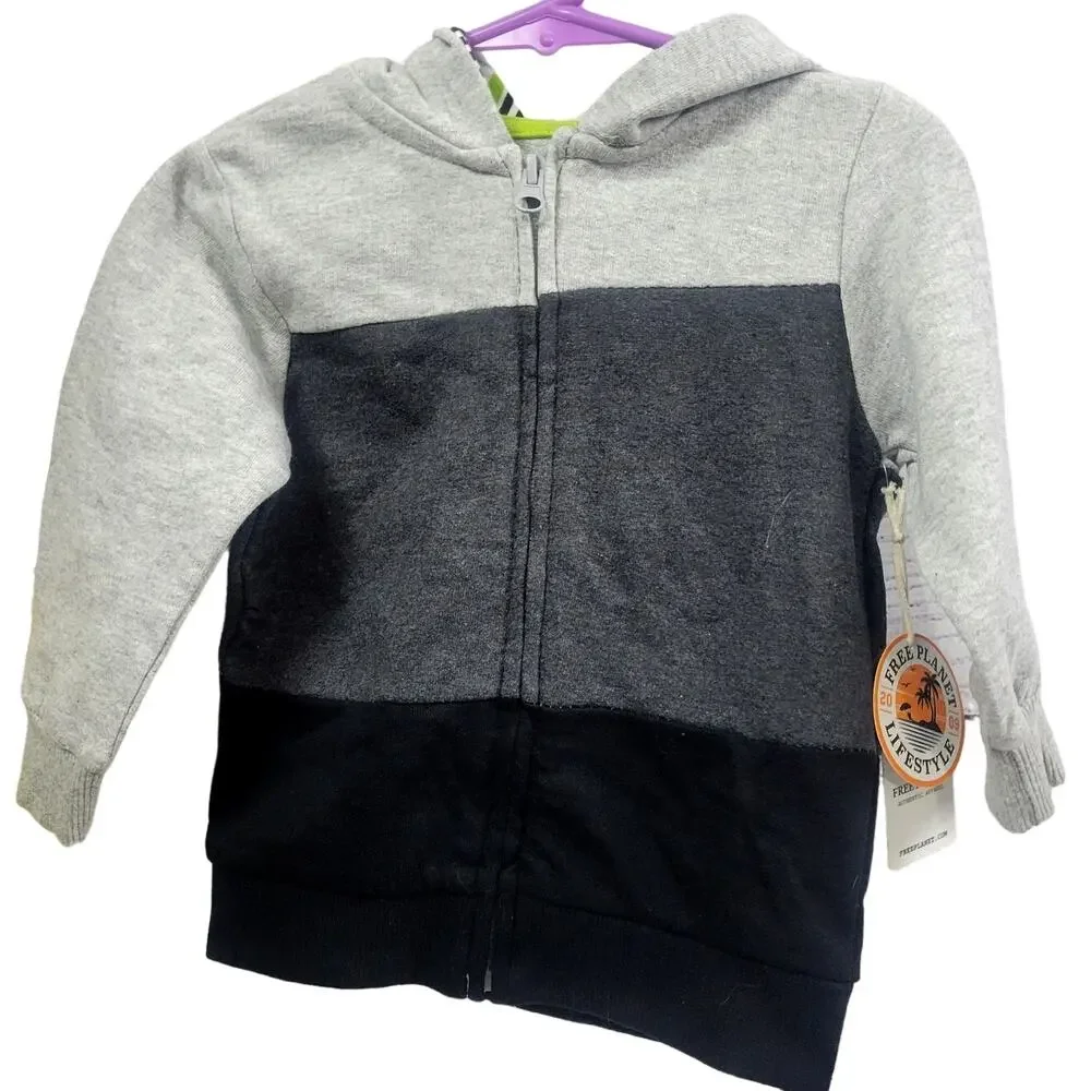 Free Planet Boy's Tri-Color Hooded‎ Jacket Size 12 Months NWT